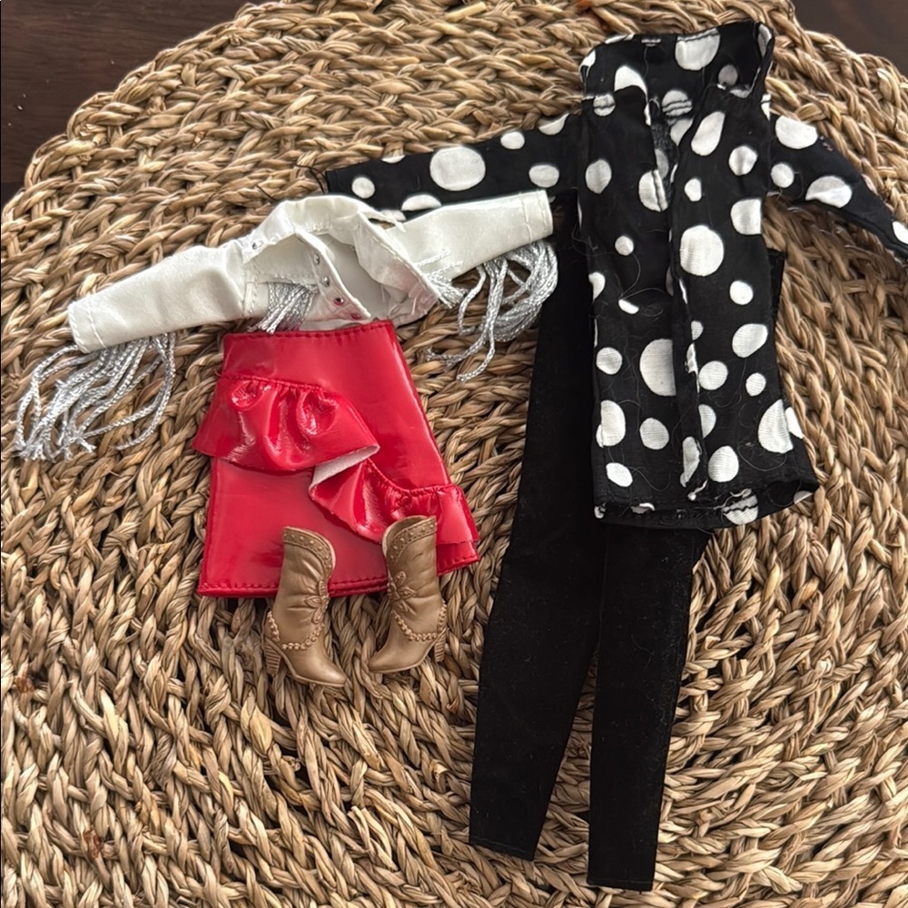 Polka Dot Jacket and Red Skirt Set